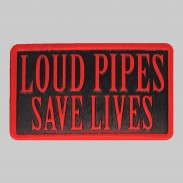 Loud Pipes Save Lives Embossed Leather Patch – red and black
