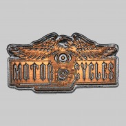 Patch Motorcycles Adler und Motor aus geprägtem Leder – Antik-Braun