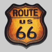 Patch Route 66 aus geprägtem Leder – Antik-Braun