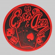 Patch Eights & Aces aus geprägtem Leder – Rot-Schwarz