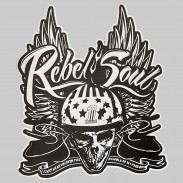 Patch de dos Rebel Soul en cuir embouti – noir et blanc