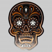 Patch tête de mort mexicaine en cuir embouti – marron vieilli