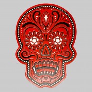 Patch tête de mort mexicaine en cuir embouti – rouge et noir