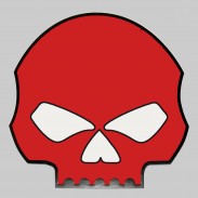 Patch tête de mort en cuir embouti – rouge et noir