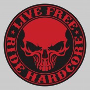 Live Free Ride Hardcore embossed leather patch – red and black