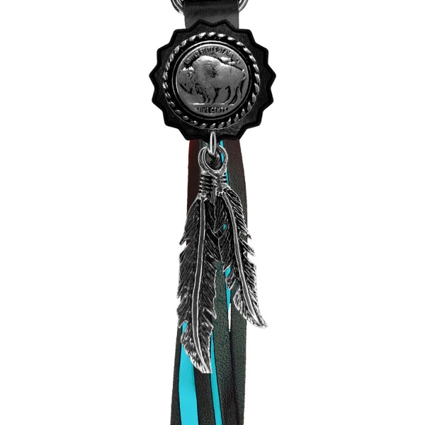 Porte-clés à franges Bison 5 cents – franges noires et turquoise
