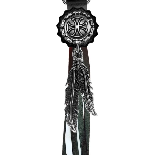Porte-clés à franges Croix de Malte chaîne – franges noires et blanches