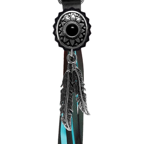 Porte-clés à franges Concho ovale onyx – franges noires et turquoise