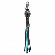 Porte-clés à franges Concho ovale onyx – franges noires et turquoise