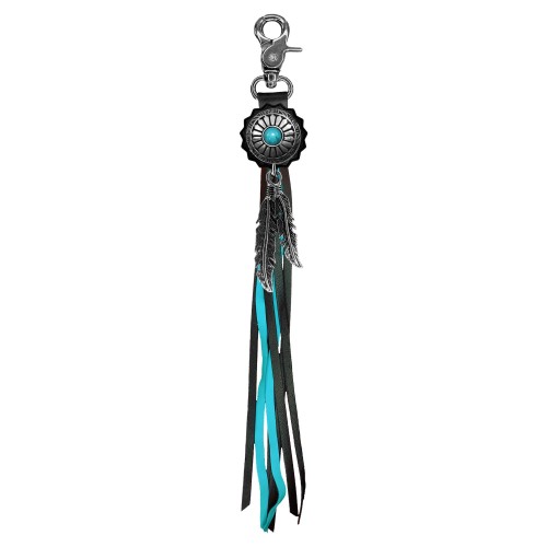 Turquoise Concho fringe keyring – black and turquoise fringes