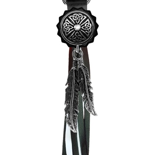 Celtic Cross fringe keyring – black and white fringes