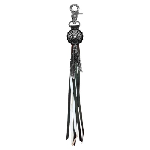 Celtic Cross fringe keyring – black and white fringes