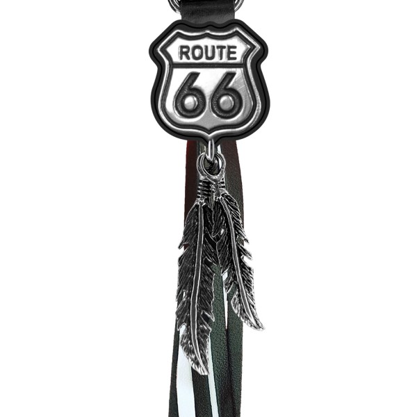 Porte-clés à franges Route 66 – franges noires et blanches