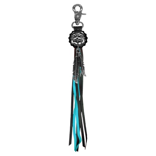 Bulldog fringe keyring – black and turquoise fringes