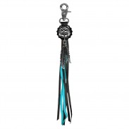 Porte-clés à franges Bulldog – franges noires et turquoise