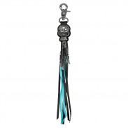 Porte-clés à franges Tête de mort 13 – franges noires et turquoise
