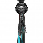 Porte-clés à franges Croix tête de mort – franges noires et turquoise