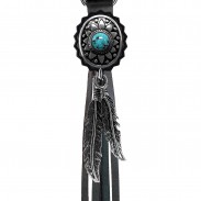 Porte-clés à franges Concho ovale turquoise – franges noires