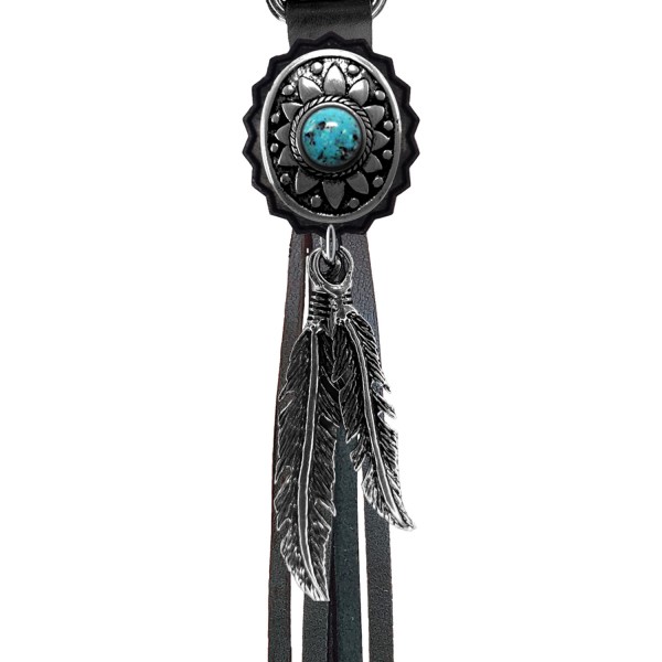 Porte-clés à franges Concho ovale turquoise – franges noires