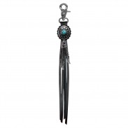 Oval Turquoise Concho fringe keyring – black fringes