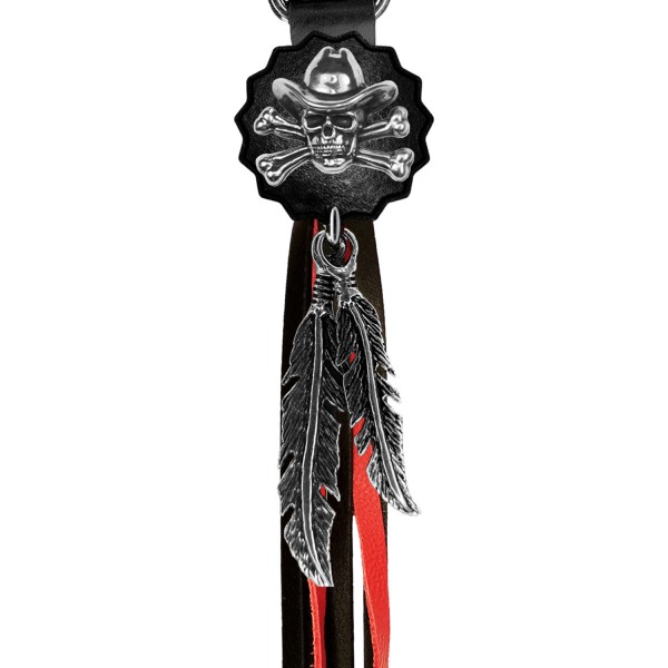 Porte-clés à franges Tête de mort cowboy – franges noires et rouges