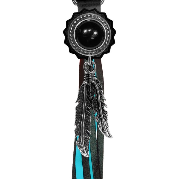 Porte-clés à franges Concho onyx – franges noires et turquoise