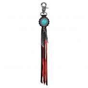 Porte-clés à franges Concho turquoise torsade – franges noires et rouges