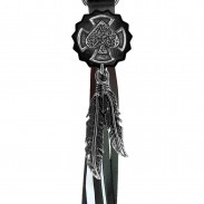 Porte-clés à franges Croix as de pique – franges noires et blanches
