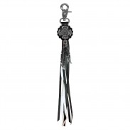 Porte-clés à franges Croix as de pique – franges noires et blanches