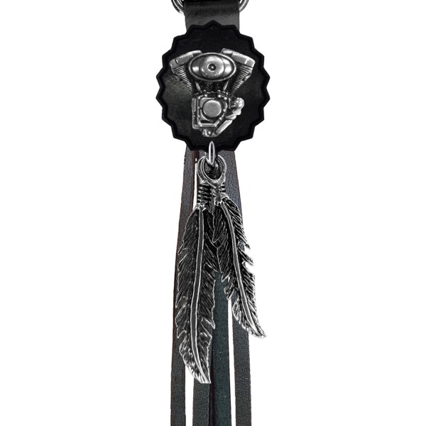 Porte-clés à franges Moteur V-Twin ovale – franges noires