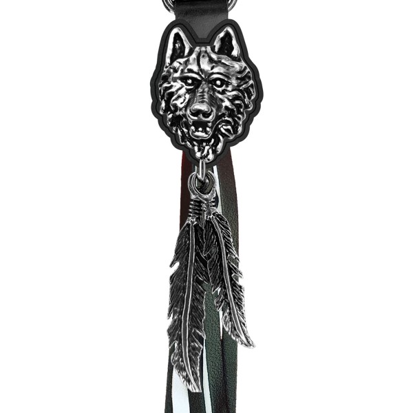 Porte-clés à franges Tête de loup – franges noires et blanches