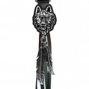 Porte-clés à franges Tête de loup – franges noires et blanches