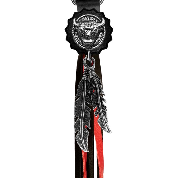 Bison Head fringe keyring – black and red fringes