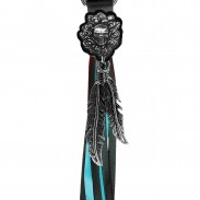 Porte-clés à franges Tête de mort et roses – franges noires et turquoise
