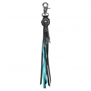 Porte-clés à franges Tête de mort et roses – franges noires et turquoise