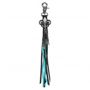 Fleur-de-lis fringe keyring – black and turquoise fringes