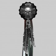Croix tête de mort – rivet à franges – rondelle noire, franges noires et blanches
