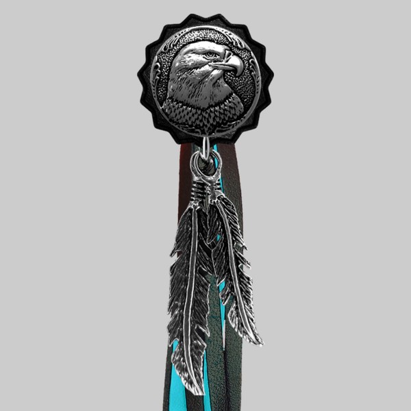 Eagle – fringe rivet – black washer, black and turquoise fringes
