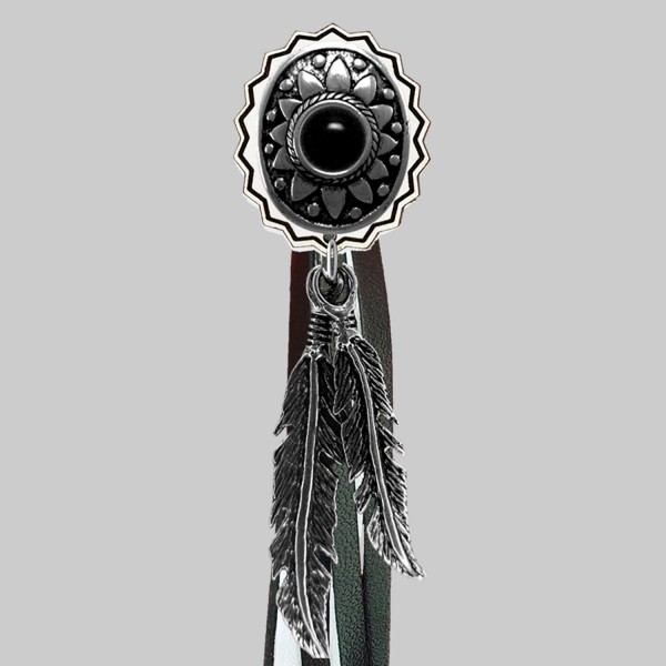 Concho ovale onyx – rivet à franges – rondelle blanche, franges noires et blanches