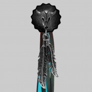 Crâne de bison – rivet à franges – rondelle noire, franges noires et turquoise