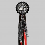 Adler mit Kette – Fransen-Niete – schwarze Scheibe, schwarz-rote Fransen