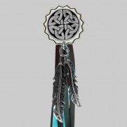 Nœud celtique – rivet à franges – rondelle blanche, franges noires et turquoise