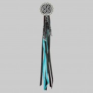 Nœud celtique – rivet à franges – rondelle blanche, franges noires et turquoise