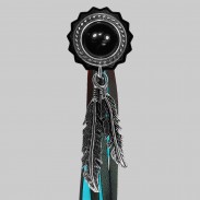 Onyx Concho – fringe rivet – black washer, black and turquoise fringes