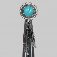 Concho turquoise torsade – rivet à franges – rondelle blanche, franges noires
