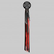 Kreuz mit Pik-Ass – Fransen-Niete – schwarze Scheibe, schwarz-rote Fransen