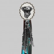 V-Twin Motor oval – Fransen-Niete – weiße Scheibe, schwarz-türkise Fransen