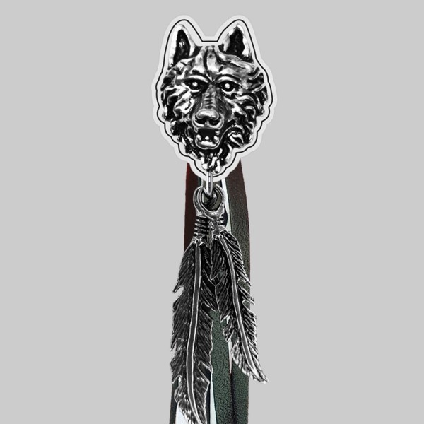 Wolf Head – fringe rivet – white washer, black and white fringes
