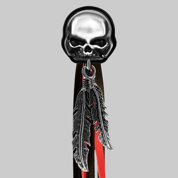 Tête de mort – rivet à franges – rondelle noire, franges noires et rouges