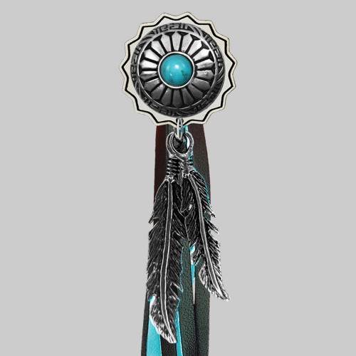 Turquoise Concho – fringe rivet – white washer, black and turquoise fringes